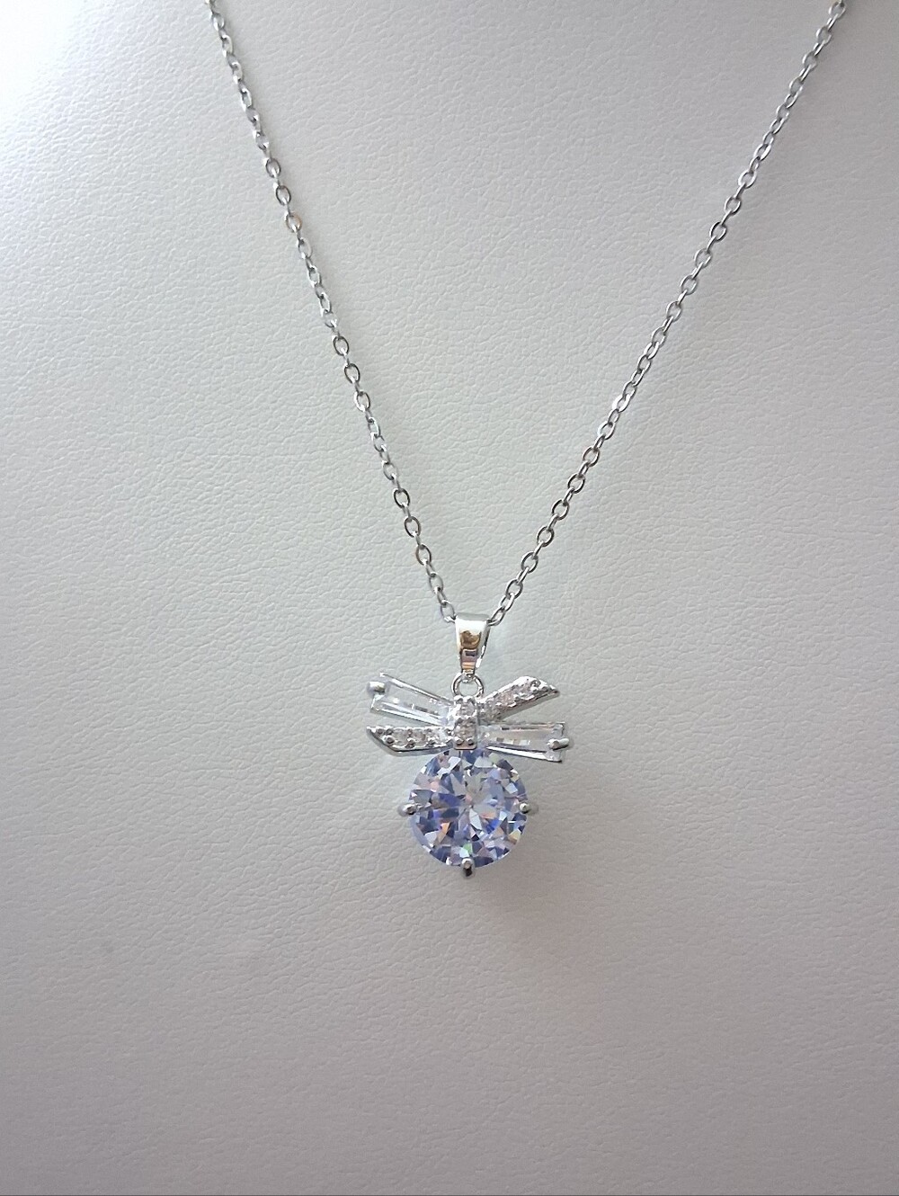 Cubic Zirconia With Bow Silver Stainless Steel Necklace